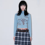 Not pure artwork turtleneck [Vintage blue]