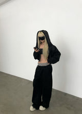 [FLEECE]クリスタルドットクロップドフードジップアップ