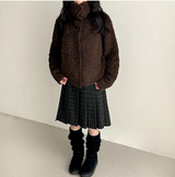 Bomi A-line pleated check midi skirt 