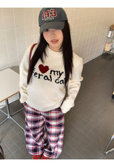 Cotton Check Casual Wide Pants