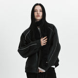 C LINE TRIM FAUX SHEARLING JACKET_BLACK
