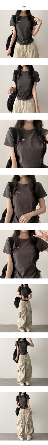 Olling ロゴサイドシャーリングスリムフィット半袖Tシャツ