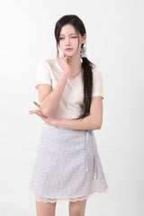 レースVネッククロップTシャツ White
