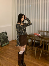Leaf Trail Check Scarf Long Sleeve T-shirt