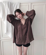 romantique deep v pleur shirring bl