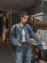 Chike Unbalanced Cropped Denim Jacket