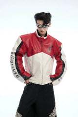 Colorblock PU Leather Biker Jacket