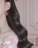 [IVE Leeseo, Jo Yuri Earring] Rosepink Heart and Ribbon Earring