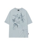 キッチュスタンプピンタックオーバーフィットTシャツ - グレイッシュブルー