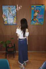 Navy Dotted Lace Chiffon Long Skirt