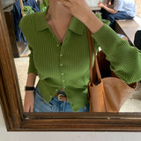 [BELLIDE MADE] Vivid, collar neck rib knit cardigan