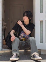 パームプリントクロップショートスリーブTシャツ