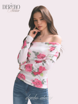 Pink rose off-shoulder long-sleeve top