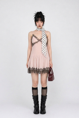 PINKBOM BLUSH LACE MINI DRESS