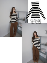 Star Stripe Off-Shoulder Long Sleeve Knitwear