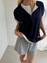 Flow henley neck helf t-shirts(5color)