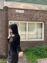 Unbutton slit square neck twist long sleeve knit (7 colors)