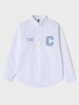 スカイブルーCパッチオックスフォード長袖シャツ／ホワイト [Unisex]