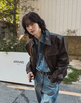 Brick pocket leather jacket