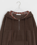 Kistilo Check Half Zip-Up Fleece Hoodie