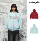mah CUT OFF APPLIQUE ZIP-UP HOODIE_BURGUNDY
