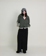 Hakata Stripe Coloring String Knitwear Zip-Up
