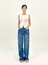 DAISY EMBROIDERED BLUE DENIM PANTS code 25000