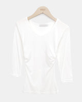 Nilon V-Neck Side-Shirring 7-Sleeve T-Shirt