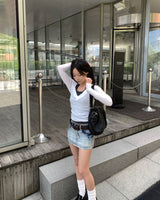 Micro low denim skirt