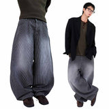 Wide Stripe Denim Balloon Pants