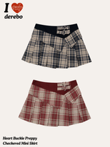 Heart Buckle Preppy Checkered Mini Skirt