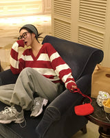 [MADE] striped deep V-neck knit