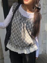Poupo Lace Layered Scrunchie Check Sleeveless
