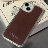EMBROIDERY KNIT HARD JELL CASE _ BROWN
