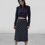 チェックミディフレアスカート Navy