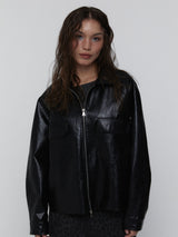 Eco Leather Bomber Jacket_Black