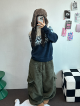 TEDDY BABY 🤎🐻🧸 OVER CARGO STRING FUR PANTS 💚🤎🖤🧡4COLOR