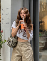 Love Leopard Crop Off Shoulder Short Sleeve