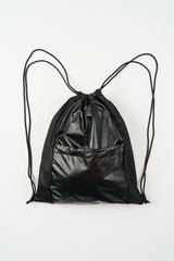 Metallic panel drawstring backpack