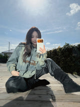 Noir Vintage Denim Hooded T-Shirt