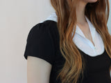 レースジップカラー半袖パフTシャツ(black)