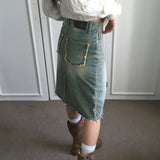 Hazel Vintage fringe Denim Midi Skirt