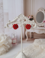 [Kwon Eunbi Earrings] プチローズカボションピアス - Red
