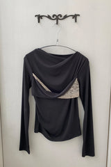 26SS★ ツイステッドレースレイヤードドレープTシャツ