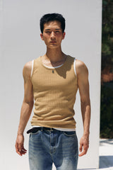 High ribbed logo sleeveless(Mustard)