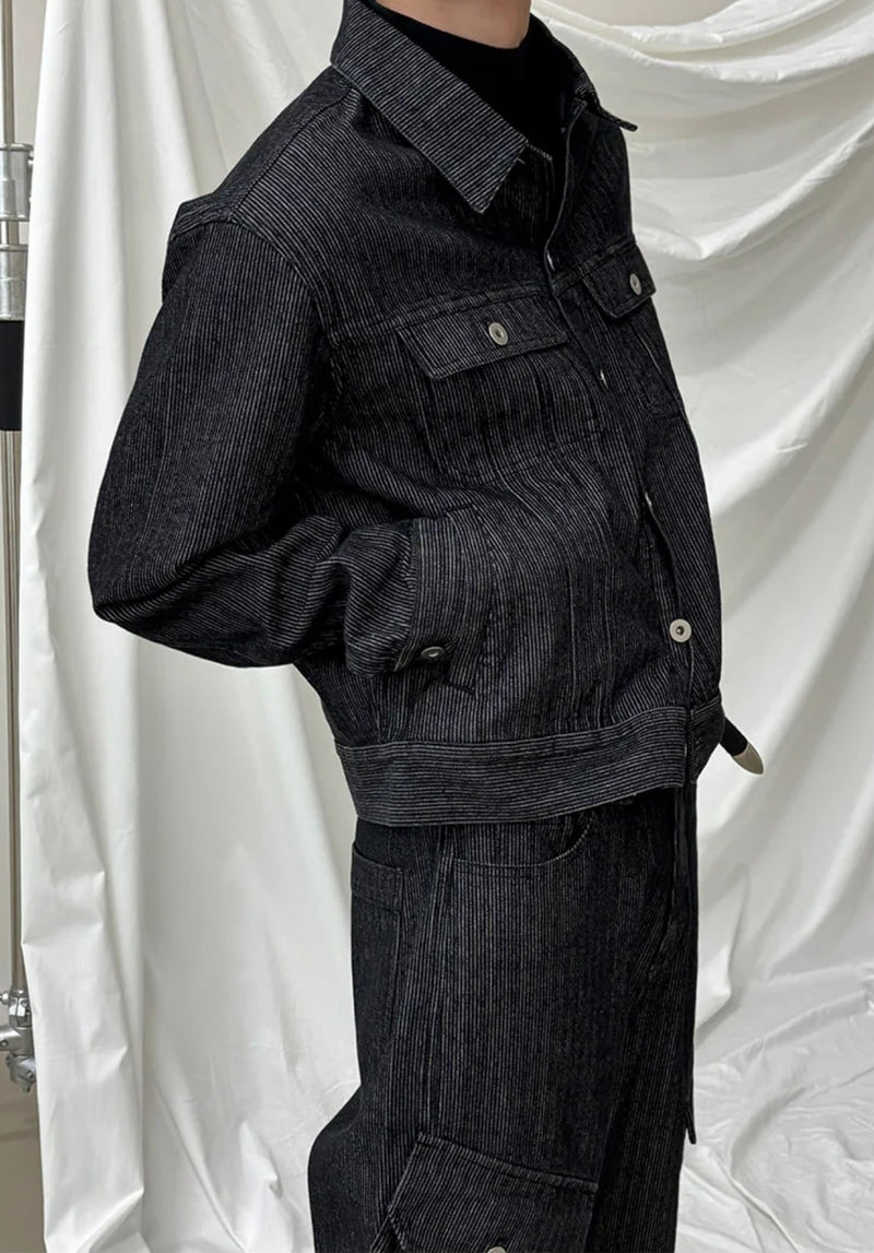 [LAURANTSEOUL] Stripe corduroy denim trucket jacket
