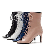 Patent Lace-Up open Toe Heel(Blue)