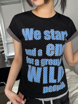 Color Contrast Dart Print Semi-Cropped T-Shirt 5color