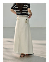 Minimal Vintage Washing Embroidered Denim Pencil Skirt