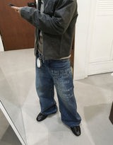 No.1400 lettering wide denim PT